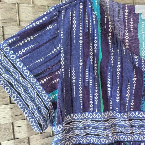 Blue White Print Cotton Empire Waist Babydoll Dress Sz 2X 26/28 Resortwear Boho - Picture 4 of 8